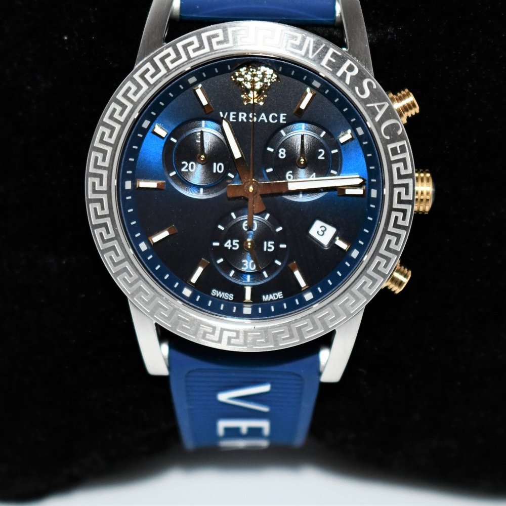 Versace Women's Sport Tech Quartz Chronograph Blue Silicone Strap Watch #VEKB002